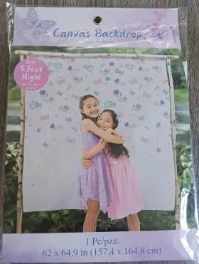 B08vs3pmf4 Amscan Multi Color Canvas Backdrop Butterflies Flowers 64.9 Inch H X 62 W Celebration