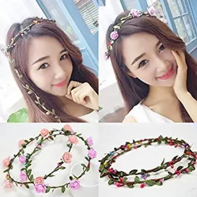 Astrqle 711181285345 5pcs Bohemian Flower Headband Hair Band With Elastic Ribbon Headwear Headpieces #3