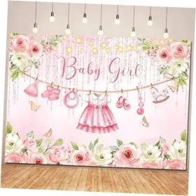 Ayjl2768b Ayayiya Pink Floral Baby Shower 7ft W X 5ft H And Newborn Outfit