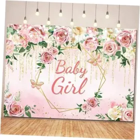 Ayayiya Ayjl2776gb Pink Floral Baby Girl 7ft W X 5ft H And Blush Gold