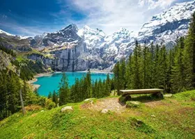 A11215-75 Beleco 7x5ft Fabric Mountain Lake Backdrop Alps Mountains Blue A11215 #2