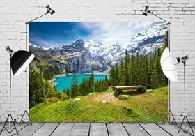 A11215-75 Beleco 7x5ft Fabric Mountain Lake Backdrop Alps Mountains Blue A11215 #3