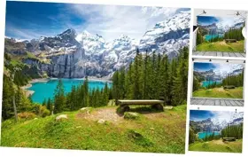 A11215-75 Beleco 7x5ft Fabric Mountain Lake Backdrop Alps Mountains Blue A11215