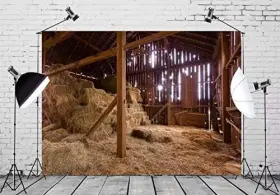 L-0015-86 Beleco 8x6ft Fabric Farm Barn Backdrop Old Bales Of Hay L-0015 #3