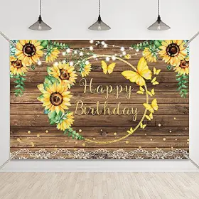 Ac20620 Bellimas Sunflower Happy Birthday Backdrop Butterfly Rustic Wood Party