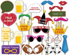 Birthday Galore 781490880210 Class Reunion Photo Booth Props Kit - 20 Pack Multi Color