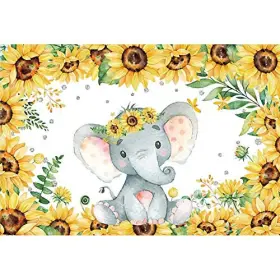 15x1nzy10157 Dorcev 5x3ft Elephant Baby Shower Backdrop Sunflower Theme Newborn Party