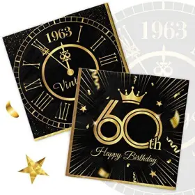 Dreamp 772168707458 Vintage Birthday Napkins-40pcs Black And Gold Happy Disposable 60th #2