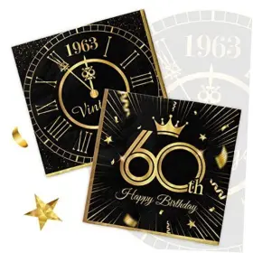 Dreamp 772168707458 Vintage Birthday Napkins-40pcs Black And Gold Happy Disposable 60th