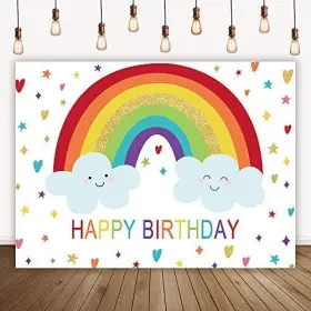 Wpau20297 Felizotos Rainbow Happy Birthday Backdrop White Clouds Stars Baby Girls Boys #2