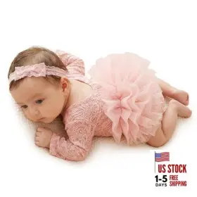Forbaysy 708500833974 Newborn Photography Props Lace Romper Set With Dirtypink