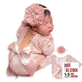 Forbaysy 758035771692 Newborn Photography Props Girl Outfit Lace Romper Match Princesspink