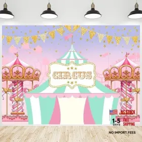 Gkleasg Direct Nsw436-5 Circus Birthday Backdrop Pink Pastel Carnival Carousel Tent 7x5 Ft