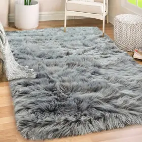 Gorilla Grip 840029631096 Fluffy Faux Fur Rug Machine Washable Soft 3 X 5 Feet Grey