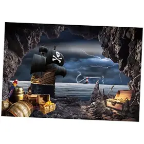 Haoyiyi 35x25nwh10673 12x8ft Pirate Ship Backdrop Seaside Cave Adventure Island Cruises