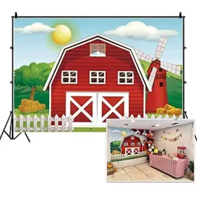Q18-3x25nzy08796 Haoyiyi Happy Birthday Background Cartoon Red Barn Farm Green Grass 10x8ft #2