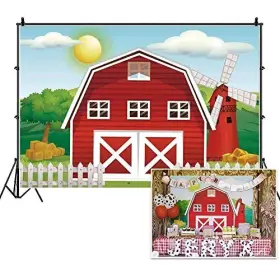 Q18-3x25nzy08796 Haoyiyi Happy Birthday Background Cartoon Red Barn Farm Green Grass 10x8ft #3