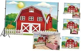 Q18-3x25nzy08796 Haoyiyi Happy Birthday Background Cartoon Red Barn Farm Green Grass 10x8ft