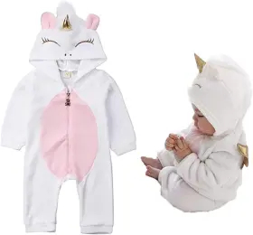 Hintina 789092611942 Baby Girls 3d Unicorn Angel Wings Hooded 0-6 Months Pink White