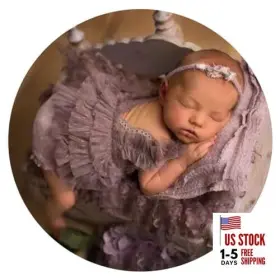 Honra Studio 708436864141 Newborn Photography Lace Romper Props Baby Girl Photo Posing Light Purple