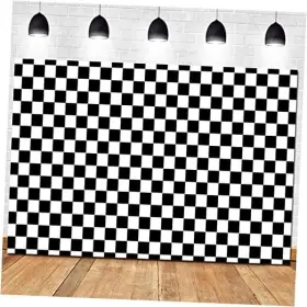 Hqm Hqrm-2019266--9x6-fba 9x6ft Black And White Racing Checker Texture Grid Birthday Chess Board