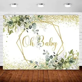 Xq1658g Inmemory Greenery Oh Baby Shower 5x3ft Gold And Green Eucalyptus #2