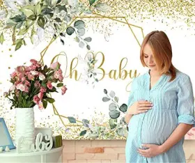 Xq1658g Inmemory Greenery Oh Baby Shower 5x3ft Gold And Green Eucalyptus #3