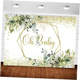 Xq1658g Inmemory Greenery Oh Baby Shower 5x3ft Gold And Green Eucalyptus