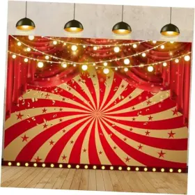 Jinri Backdrop Jinri-dn298-backdrop Red Carnival Circus Theme Photography Background 8x6ft Gold Glitter