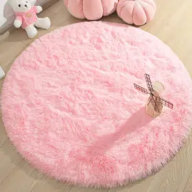 Kixinwa 727720333033 Pink Round Rug 4x4 Feet Fluffy Circle Area For Kids Room