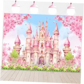 Kyd Kyd631340875 Princess Castle Birthday Backdrop Pastle Pink Sakura Floral Photography 7x5ft