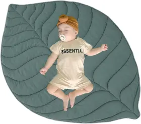 Pl0323 Lekad Baby Play Mat Cotton Leaf Nursery Rug For 56.3x42.1inches Green