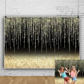 Lexfvpoo 75sj0119501 Black And Gold Glitter Backdrop Happy Birthday Photography 7x5ft
