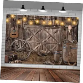 Mh-0426-12 Lorui 7x5ft Rustic Wood Backdrop Barn Door Wooden Brown
