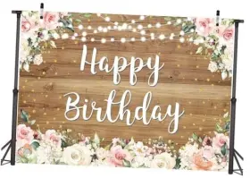 Hb426 Ltdkaen Backdrop Rustic Wood Happy Birthday Pink Floral Photography Spring
