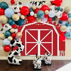 Wood035 Ltdkaen Backdrop Red Barn Door Wooden Farmhouse Photography Rustic 7 5ft #3