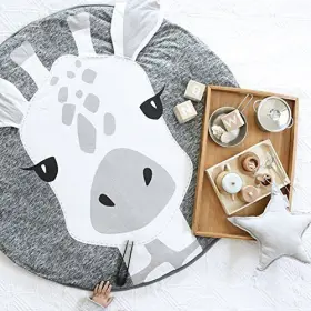 852de Lzttyee Cotton Round Giraffe Nursery Rug Baby Floor 1 Count Pack Of Grey #3