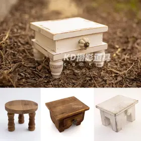 Malkit1991 744759091895 Newborn Photography Table Props Wooden Mini Retro Tea Round Stool Full-moo #2