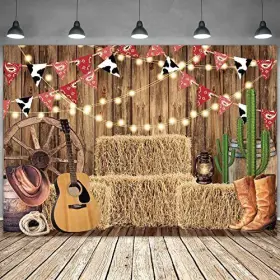 M-1365-1 Msocio 7x5ft Polyester Fabric Western Cowboy Backdrop Rustic Vintage Wood Barn 7ftx5ft #3