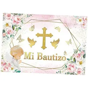 M-1560-s Msocio 7x5ft Polyester Pink Flower Mi Bautizo Backdrop Baptism First Holy 7ftx5ft