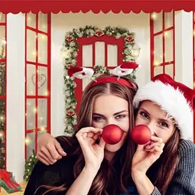 Q53-1-3 Ofila Durable/soft Fabric Christmas Backdrop Red Door Santas Workshop Wreath 8x6ft #3