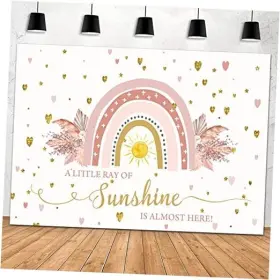 Q53-25x18nwh16061nem Ofila Boho Rainbow Baby Shower Backdrop A Little Ray Of Sunshine Is Almost Here 8x6ft