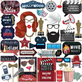 Outside The Booth Pb-7811-97738 Hollywood Photo Props - 41-pc Photobooth Kit With 8 X Black Red Gold