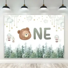 Bb-lychz-71847 Pan Na Bear One 1st Birthday Backdrop Cute Cartoon Baby 7wx5h B-02baby Shower #2