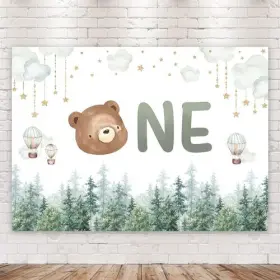 Bb-lychz-71847 Pan Na Bear One 1st Birthday Backdrop Cute Cartoon Baby 7wx5h B-02baby Shower #3
