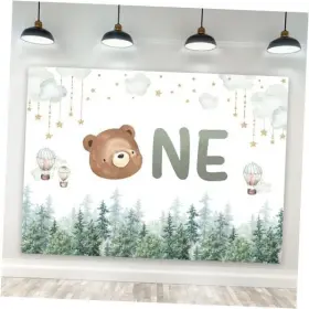 Bb-lychz-71847 Pan Na Bear One 1st Birthday Backdrop Cute Cartoon Baby 7wx5h B-02baby Shower