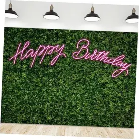 Ryd-hqyhqq-72595 Pan Na Neon Happy Birthday Backdrop Green Grass Leaf 7wx5h B-green Up
