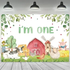 Snp-mxlw-74434 Pan Na First Birthday Backdrop One Year Old Farm Animal 7wx5h Animals Theme #2