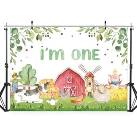 Snp-mxlw-74434 Pan Na First Birthday Backdrop One Year Old Farm Animal 7wx5h Animals Theme #3