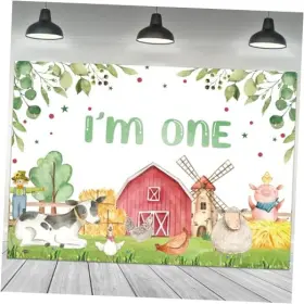 Snp-mxlw-74434 Pan Na First Birthday Backdrop One Year Old Farm Animal 7wx5h Animals Theme